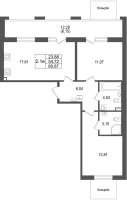 3 ккв (Евро) № 460 Корп.: 1.3 , Секция 16  в ЖК Сэтл Дворцовый
