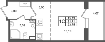 Студия № 268 Корп.: 1.4 , Секция 10  в ЖК Сэтл Дворцовый