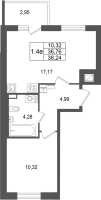 2 ккв (Евро) № 217 Корп.: 1.4 , Секция 8  в ЖК Сэтл Дворцовый