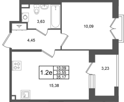 2 ккв (Евро) № 253 Корп.: 1.4 , Секция 10  в ЖК Сэтл Дворцовый