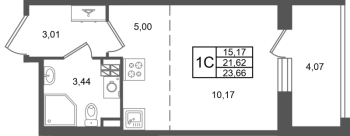Студия № 281 Корп.: 1.3 , Секция 10  в ЖК Сэтл Дворцовый