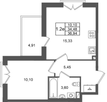 2 ккв (Евро) № 13 Корп.: 1.2 , Секция 1  в ЖК Сэтл Дворцовый