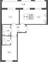 3 ккв (Евро) № 420 Корп.: 1.3 , Секция 14  в ЖК Сэтл Дворцовый