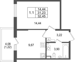 1 ккв № 556 Корп.: 1.3 , Секция 19  в ЖК Сэтл Дворцовый