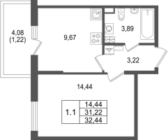 1 ккв № 612 Корп.: 1.3 , Секция 20  в ЖК Сэтл Дворцовый