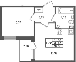 2 ккв (Евро) № 394 Корп.: 1.3 , Секция 13  в ЖК Сэтл Дворцовый