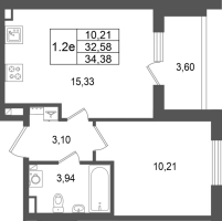 2 ккв (Евро) № 595 Корп.: 1.3 , Секция 20  в ЖК Сэтл Дворцовый