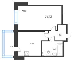 1 ккв № 334 Корп.: 1 , Секция 2.1  в ЖК Сэтл Лофт