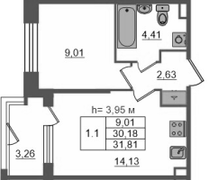 1 ккв № 333 Корп.: 1 , Секция 2.1  в ЖК Сэтл Лофт