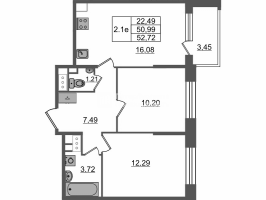 3 ккв (Евро) № 454 Корп.: 1 , Секция 2.1  в ЖК Сэтл Лофт