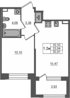 2 ккв (Евро) № 7 Корп.: 1 , Секция 1.1  в ЖК Сэтл Лофт
