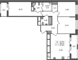 4 ккв (Евро) № 117 Корп.: 1.1 , Секция 1.2  в ЖК Сэтл Ривьера