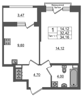 1 ккв № 253 Корп.: 1.1 , Секция 1.4  в ЖК Setl Ривьера