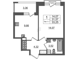 1 ккв № 703 Корп.: 1.1 , Секция 1.6  в ЖК Setl Ривьера