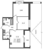 3 ккв (Евро) № 178 Корп.: 1.1 , Секция 1.3  в ЖК Сэтл Ривьера