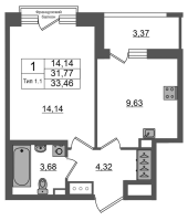 1 ккв № 602 Корп.: 1.1 , Секция 1.5  в ЖК Setl Ривьера