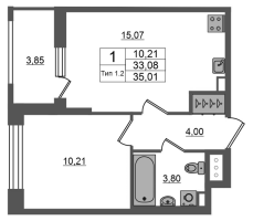 2 ккв (Евро) № 1268 Корп.: 1.1 , Секция 1.8  в ЖК Сэтл Ривьера