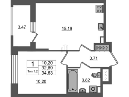 2 ккв (Евро) № 1074 Корп.: 1.1 , Секция 1.7  в ЖК Setl Ривьера