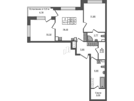 3 ккв (Евро) № 580 Корп.: 1.2 , Секция 4.1  в ЖК Setl Ривьера
