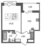 1 ккв № 428 Корп.: 1.1 , Секция 1.5  в ЖК Setl Ривьера