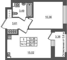 2 ккв (Евро) № 306 Корп.: 1.2 , Секция 2.1  в ЖК Сэтл Ривьера