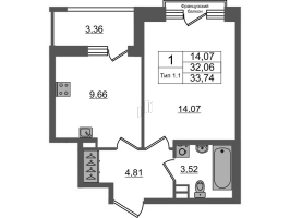 1 ккв № 686 Корп.: 1.1 , Секция 1.6  в ЖК Setl Ривьера