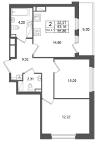 3 ккв (Евро) № 77 Корп.: 2.1 , Секция 1.1  в ЖК Сэтл Ривьера