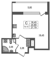 Студия № 266 Корп.: 1.1 , Секция 1.4  в ЖК Setl Ривьера