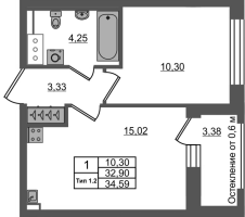 2 ккв (Евро) № 323 Корп.: 1.2 , Секция 2.1  в ЖК Сэтл Ривьера