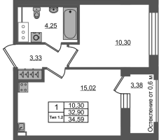 2 ккв (Евро) № 213 Корп.: 1.2 , Секция 2.1  в ЖК Сэтл Ривьера