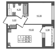 2 ккв (Евро) № 397 Корп.: 1.2 , Секция 3.1  в ЖК Setl Ривьера