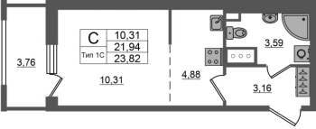 Студия № 1322 Корп.: 1.1 , Секция 1.8  в ЖК Сэтл Ривьера