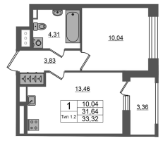 1 ккв № 1325 Корп.: 1.1 , Секция 1.8  в ЖК Setl Ривьера