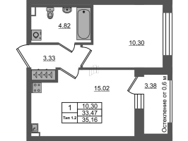 2 ккв (Евро) № 27 Корп.: 1.2 , Секция 1.1  в ЖК Setl Ривьера