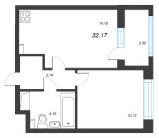 1 ккв № 1053 Корп.: 1.1 , Секция 1.7  в ЖК Сэтл Ривьера