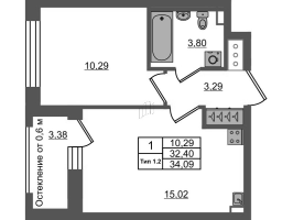 2 ккв (Евро) № 53 Корп.: 1.2 , Секция 1.1  в ЖК Setl Ривьера
