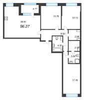 4 ккв (Евро) № 1568 Корп.: 1.1 , Секция 2.2  в ЖК Сэтл Ривьера