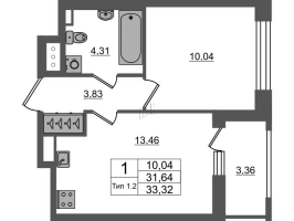 1 ккв № 1419 Корп.: 1.1 , Секция 1.8  в ЖК Сэтл Ривьера