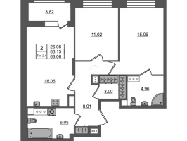 3 ккв (Евро) № 1543 Корп.: 1.1 , Секция 2.1  в ЖК Setl Ривьера