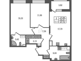 3 ккв (Евро) № 1769 Корп.: 1.1 , Секция 2.3  в ЖК Сэтл Ривьера