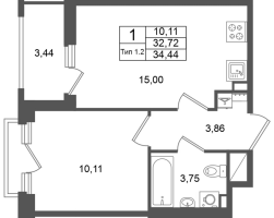 1 ккв № 59 Корп.: 2.1 , Секция 1.1  в ЖК Сэтл Ривьера