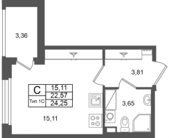 Студия № 1555 Корп.: 2.1 , Секция 1.9  в ЖК Сэтл Ривьера