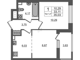 1 ккв № 1185 Корп.: 1.1 , Секция 1.8  в ЖК Setl Ривьера