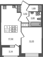 2 ккв (Евро) № 1641 Корп.: 1.1 , Секция 2.2  в ЖК Сэтл Ривьера