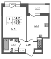 1 ккв № 581 Корп.: 1.1 , Секция 1.5  в ЖК Setl Ривьера