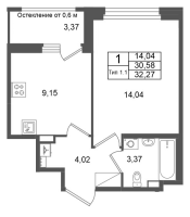 1 ккв № 608 Корп.: 2.1 , Секция 1.5  в ЖК Сэтл Ривьера
