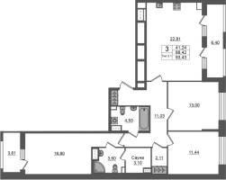 4 ккв (Евро) № 102 Корп.: 1.1 , Секция 1.2  в ЖК Сэтл Ривьера