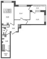 3 ккв (Евро) № 491 Корп.: 1.2 , Секция 3.1  в ЖК Setl Ривьера