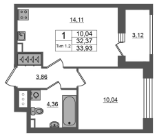 1 ккв № 1308 Корп.: 1.1 , Секция 1.8  в ЖК Setl Ривьера