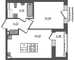 2 ккв (Евро) № 182 Корп.: 1.2 , Секция 1.1  в ЖК Сэтл Ривьера